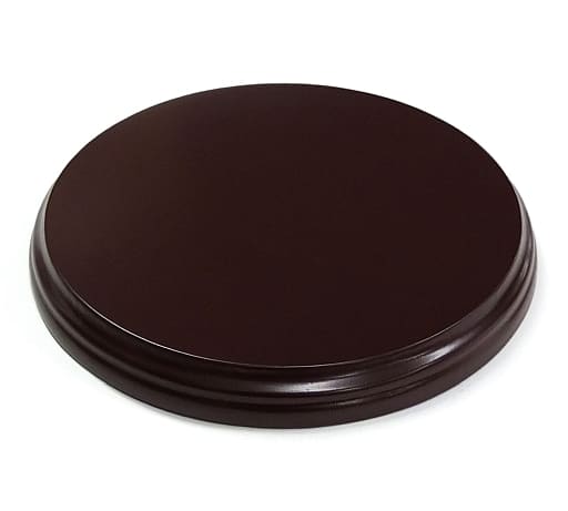 Round 150mm wooden figure display base in dark chocolate finish